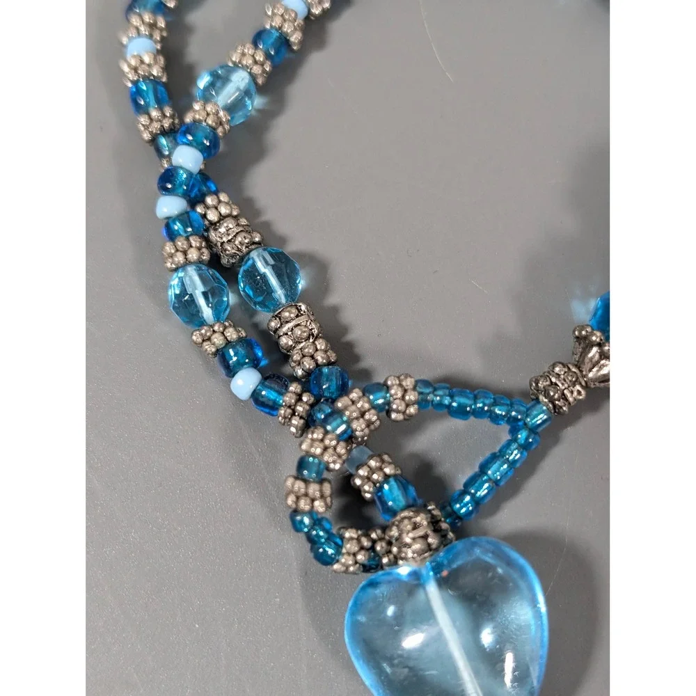 Artisan Blue Glass Puffy Heart Charm Bracelet 8